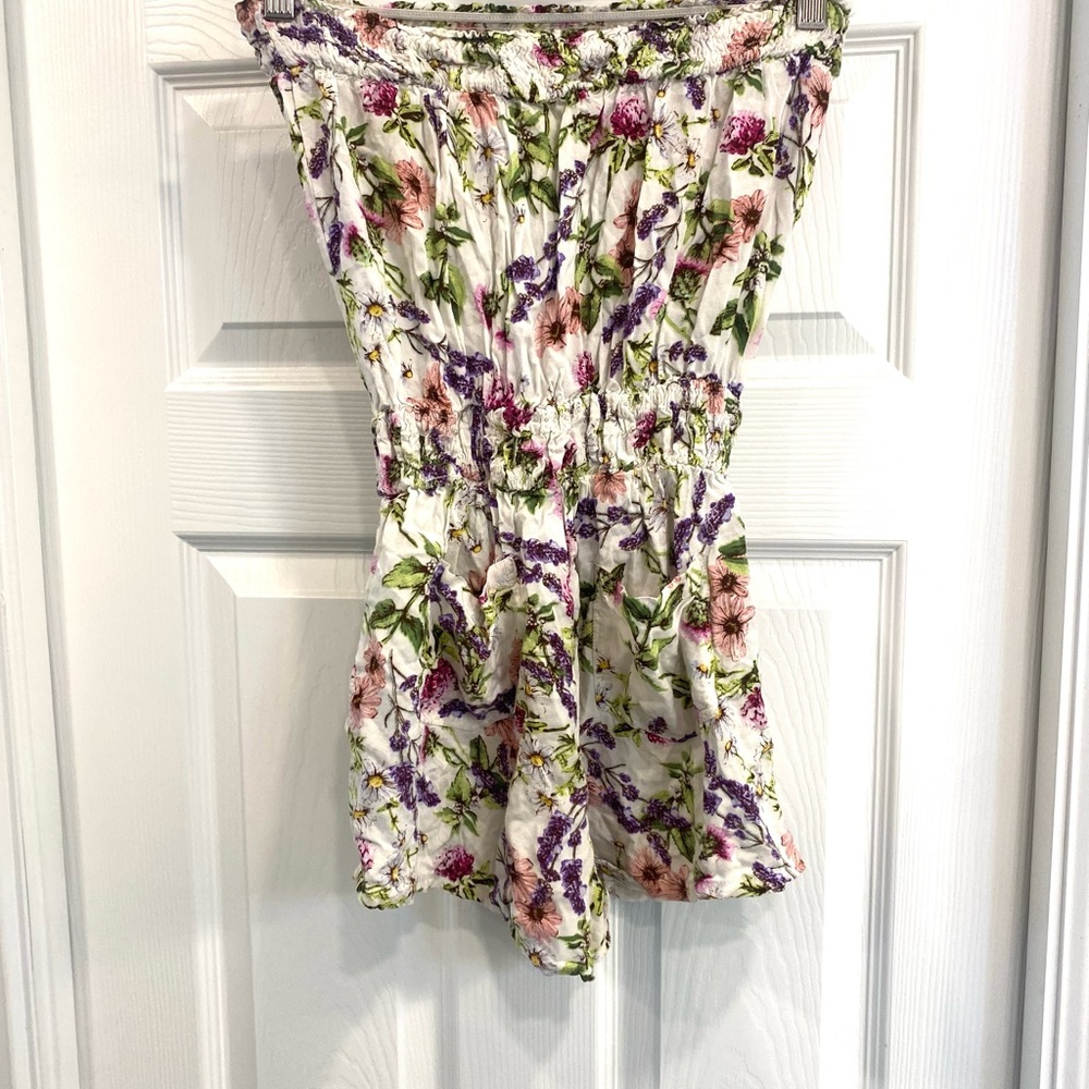 Floral Smocked Strapless Romper - White Background